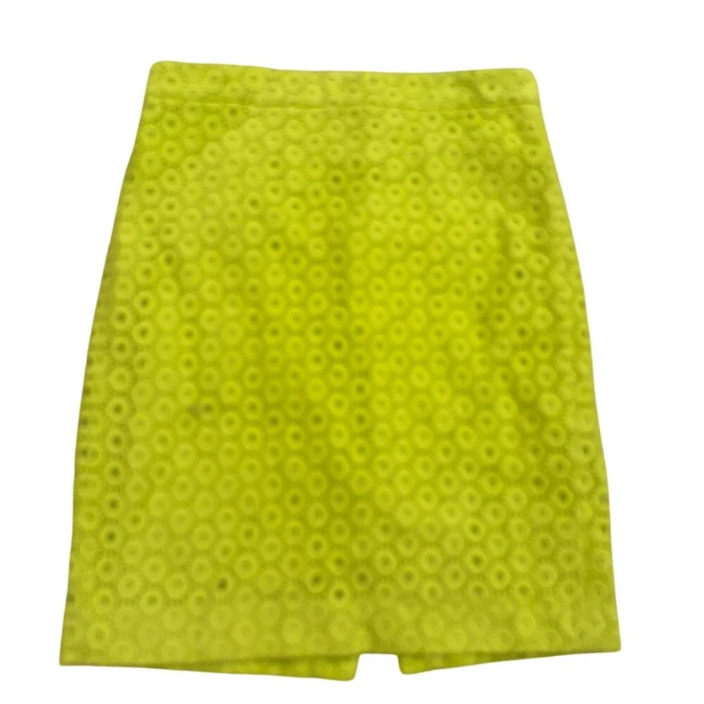 J.Crew No. 2‎ Eyelet Pencil Skirt Neon Lime / Citron Green - Sz 2